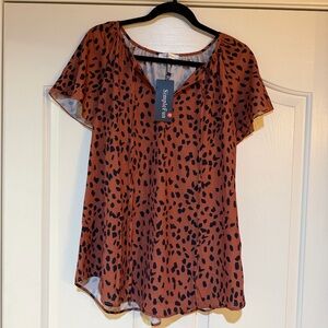 Simple Women's Brown and Black Patterned Top